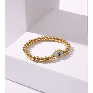 Eyelash Evil Eye Gold Beaded Charm Bracelet